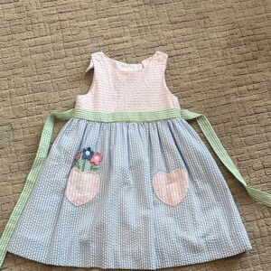 Florence Eiseman Girls Seersucker Dress w Heart Pockets size 4